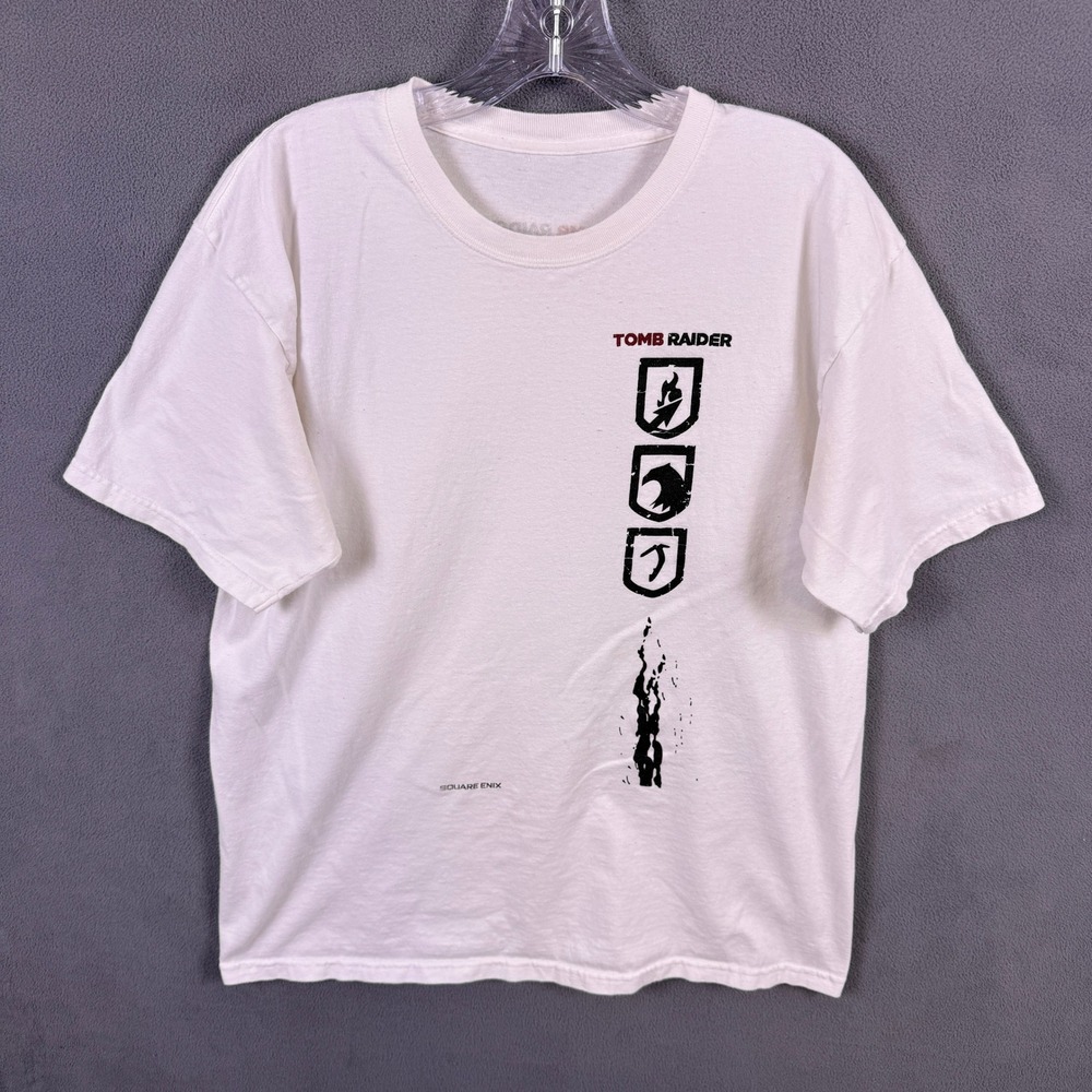 Y2K Tomb Raider Square Enix T-Shirt Mens L White Graphic Gaming Lara Croft